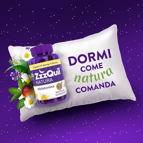 Detalle de ZzzQuil Natura Melatonina, integratore in gommose gusto mango e banana, 72 pezzi