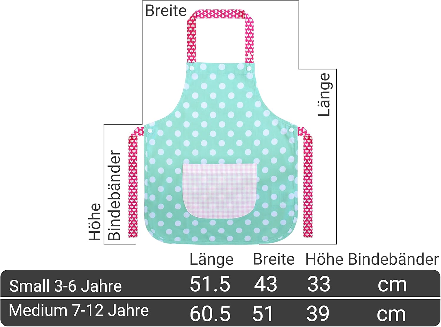 Detalle de Emily’s Check Tablier à bavette pour enfants – 3–6 ans, 65% polyester / 35% coton, 5 variantes