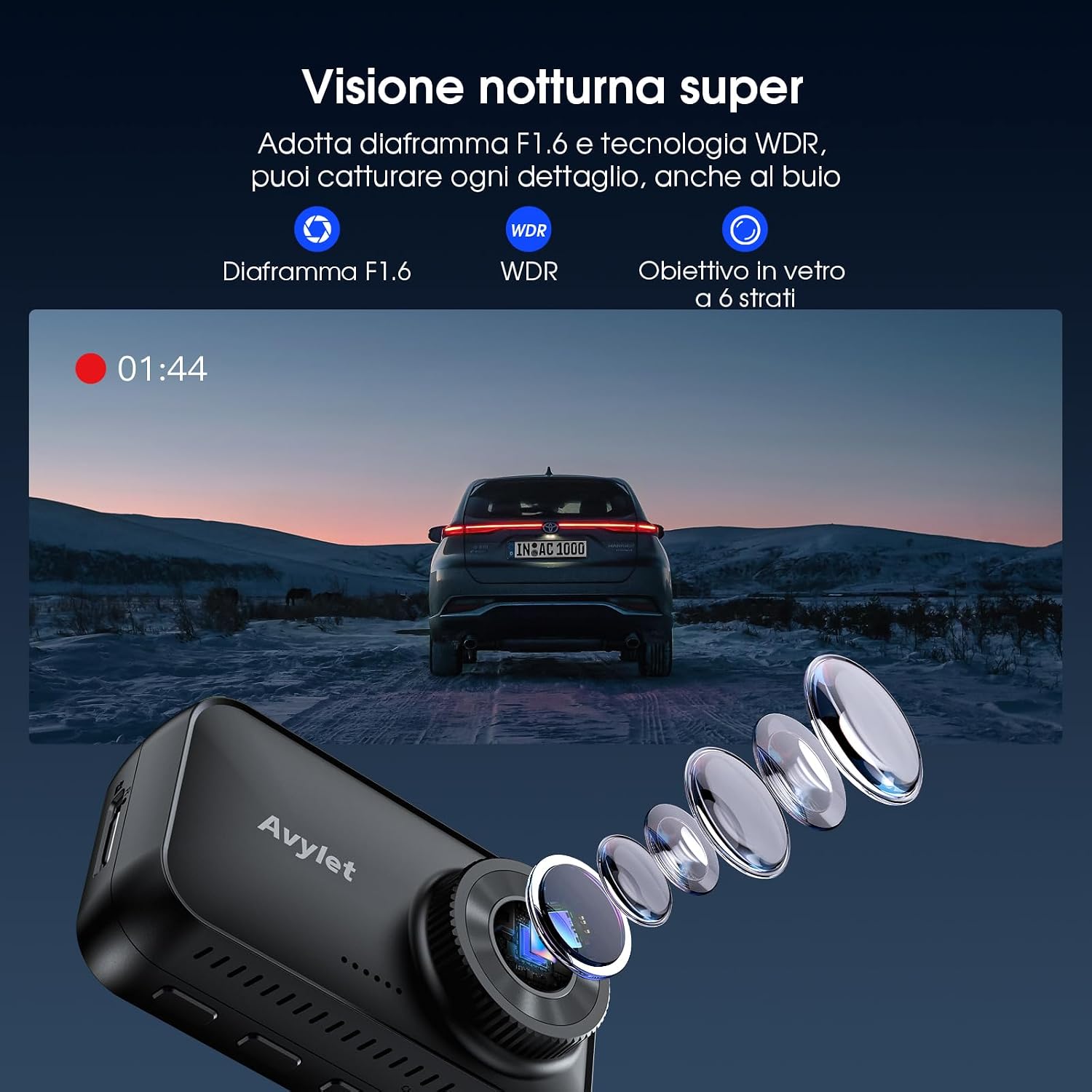 Thumbnail 6 de Avylet Dash Cam Auto 4K/2.5K+1080P con WiFi 5GHz, 64 GB e ADAS (IPS 2.8”, 170°)