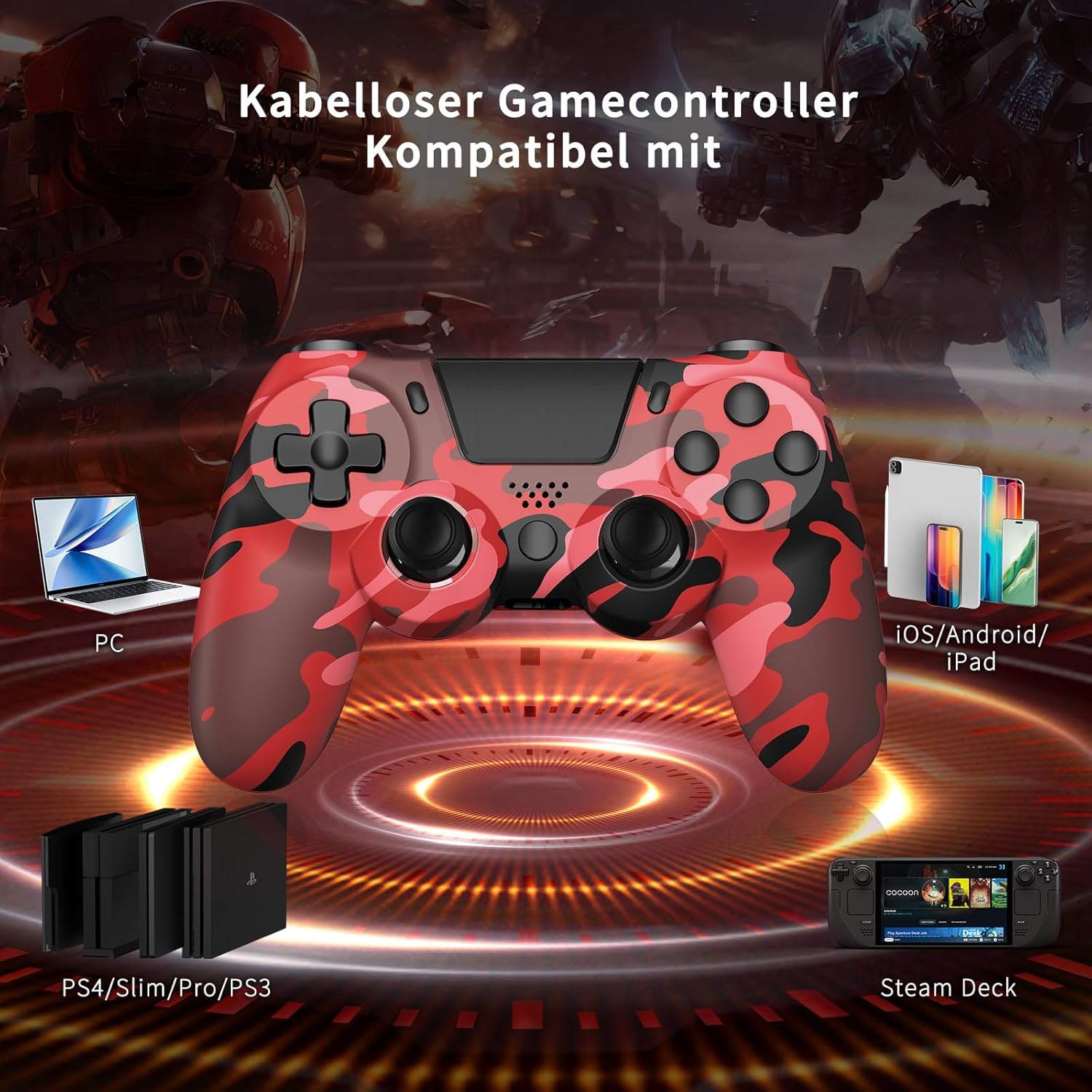 Thumbnail 6 de ancihdgm Wireless Controller für PS4 – Kabelloser Gamepad mit Dual-Vibration, Touchpad und 1000 mAh Akku