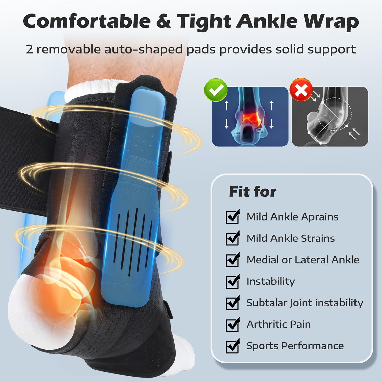 Detalle 2 de HiheXien Medium Ankle Brace with Adjustable Straps and Removable Side Splints