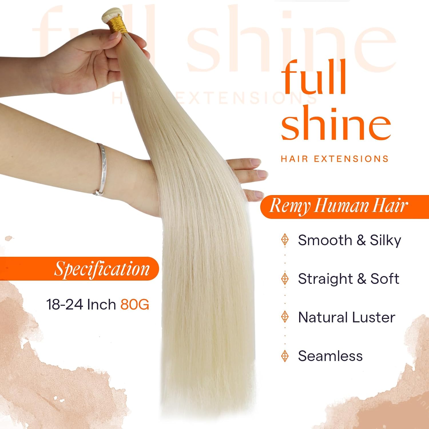 Detalle 2 de Full Shine Genius Weft Remy Straight Hair Extensions (Sew-In Weft) – Platinum Blonde, 22 Inch, 80G