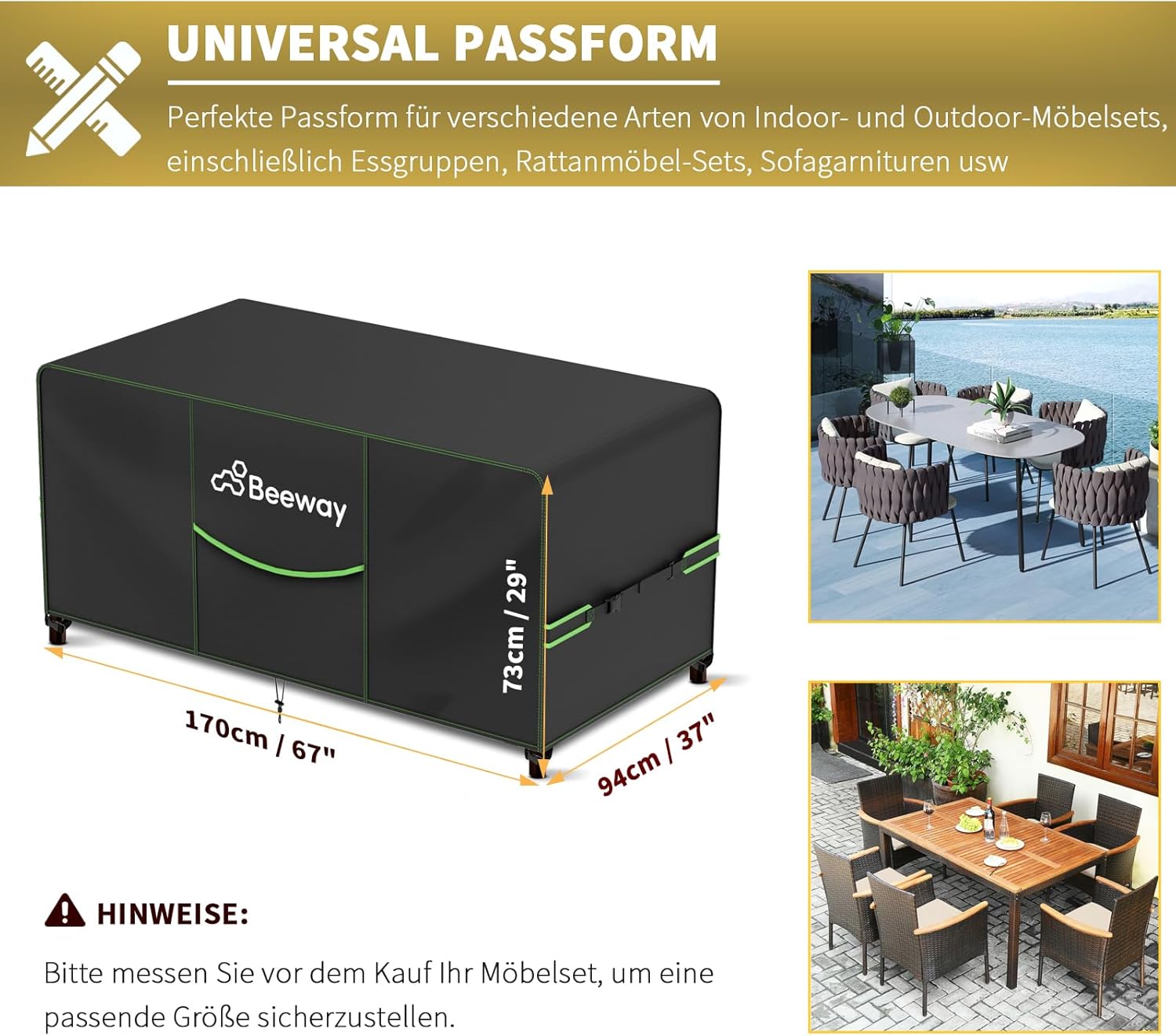 Thumbnail 1 de BEEWAY Gartenmöbel Abdeckung Wasserdicht V2.0 170x94x73 cm – Schutz gegen Wetter, Staub und Wind