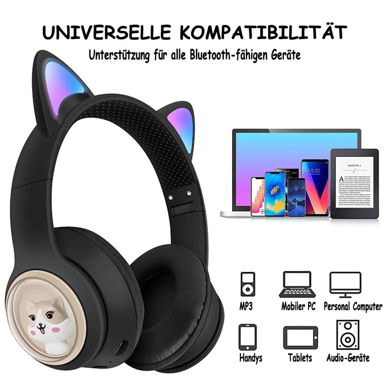 Detalle de Kinsi AKZ-02 Auriculares inalámbricos orejas de gato RGB