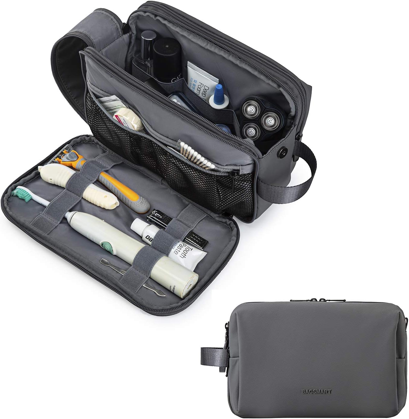 Detalle de BAGSMART Toiletry Bag for Men (Grey, Medium) – Travel Organizer & Dopp Kit