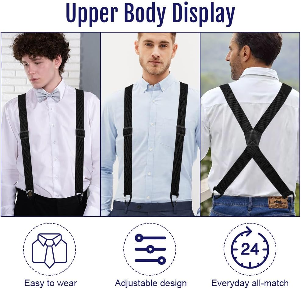 Thumbnail 5 de AOOWU Bretelles Homme réglables 3,5 cm avec 4 clips heavy duty – style élastiques