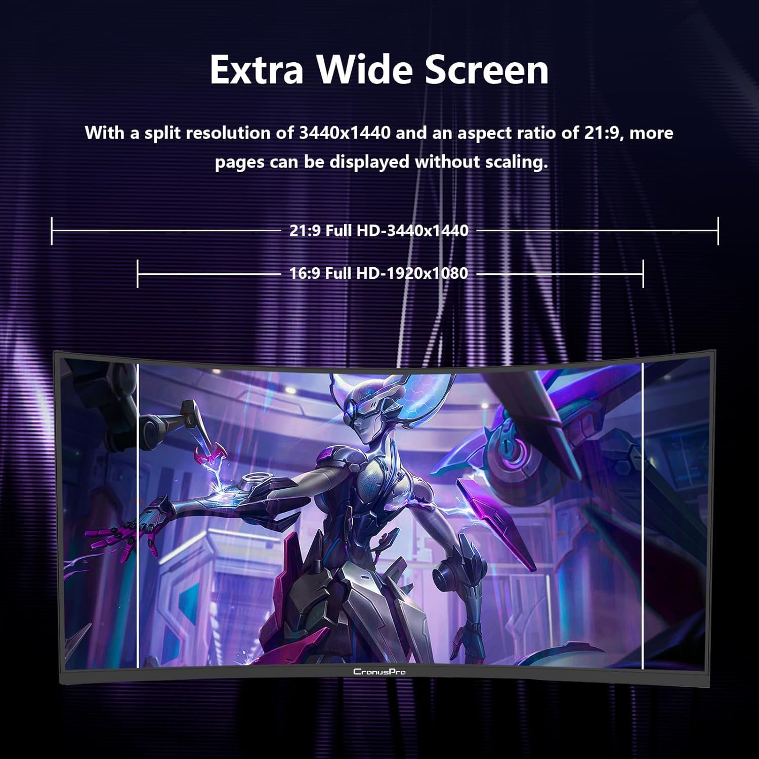 Thumbnail 1 de CronusPro 34 Inch Ultrawide Curved Gaming Monitor (UWQHD 3440x1440) – 165Hz, 1ms MPRT, 1500R Curved, FreeSync Premium