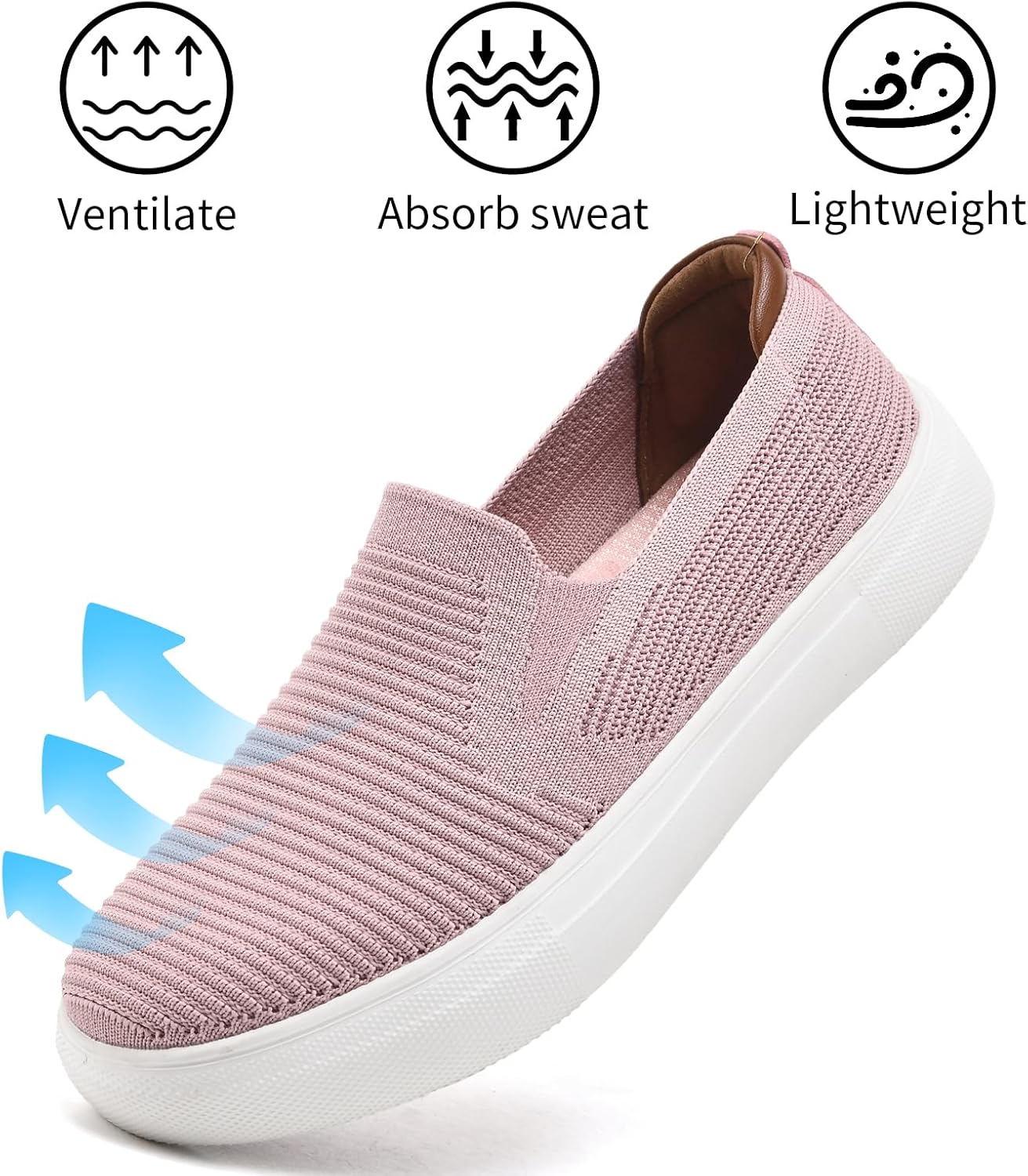 Thumbnail 2 de konhill Women's Slip-On Loafers – Knit Mesh Flats with Stretch Collar