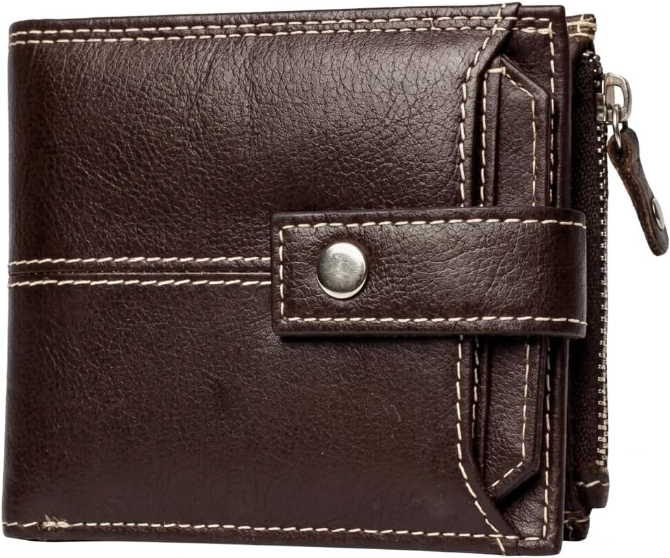 Detalle de Thread & Stitch Genuine Leather Wallet for Men – Bifold, RFID Blocking, 10 Card Slots