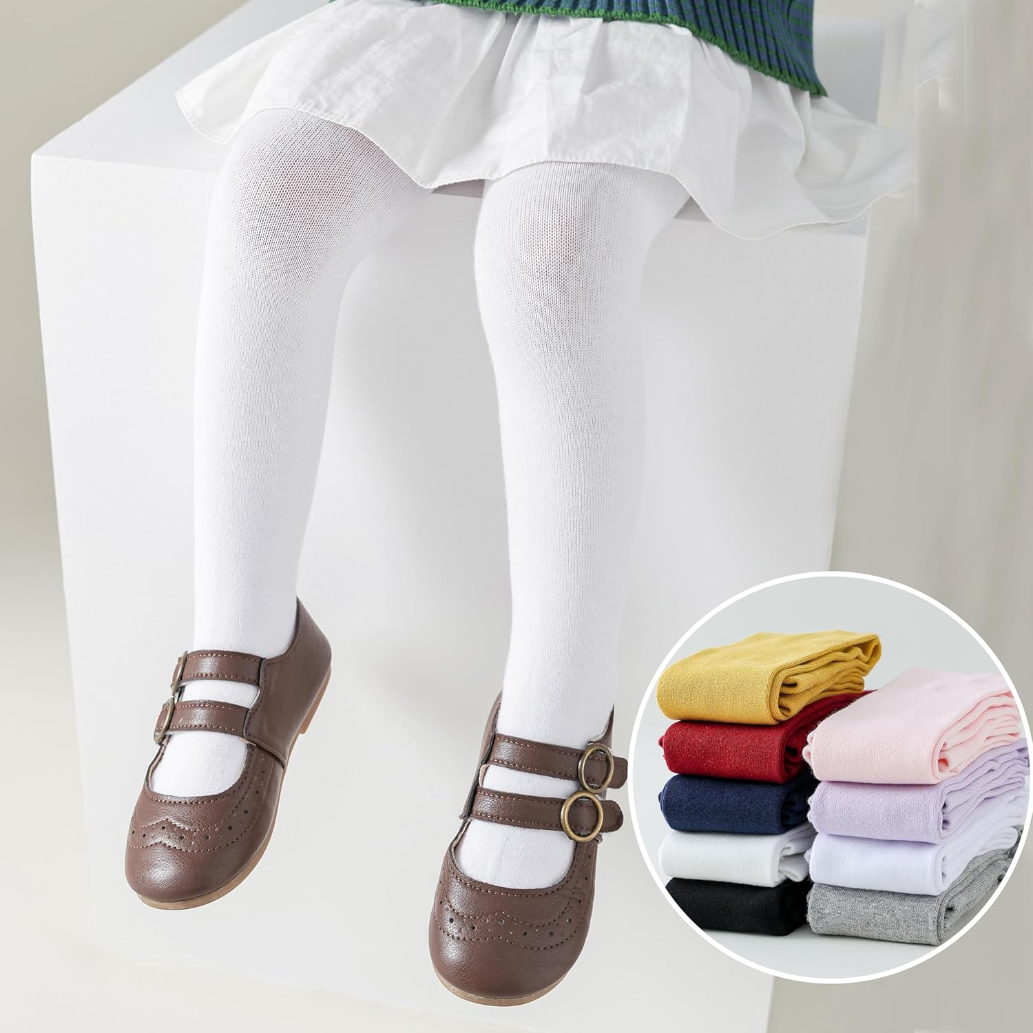 Thumbnail 4 de Marchare Baby Girls Thick Cotton Tights with Non-Slip Grips