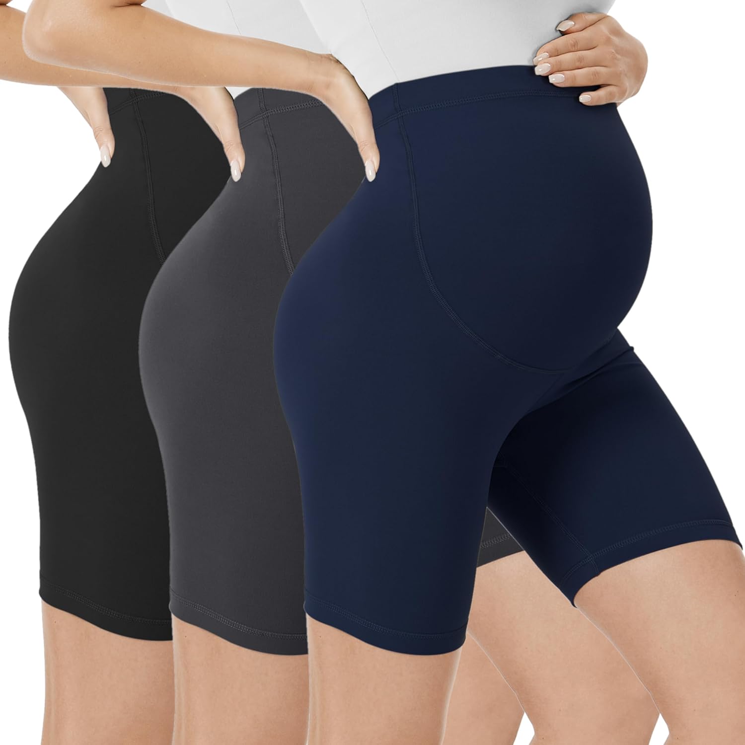 Detalle de VALANDY Creamlush Maternity Shorts Over The Belly: Comfortable, versatile pregnancy biker shorts