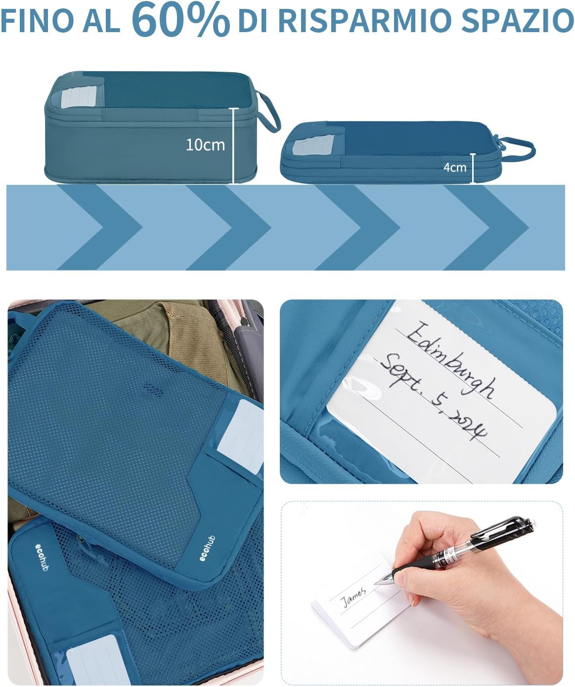 Thumbnail 1 de ECOHUB Compressione Organizer da Viaggio – Set da 4 Cubi Compressivi, Verde acqua