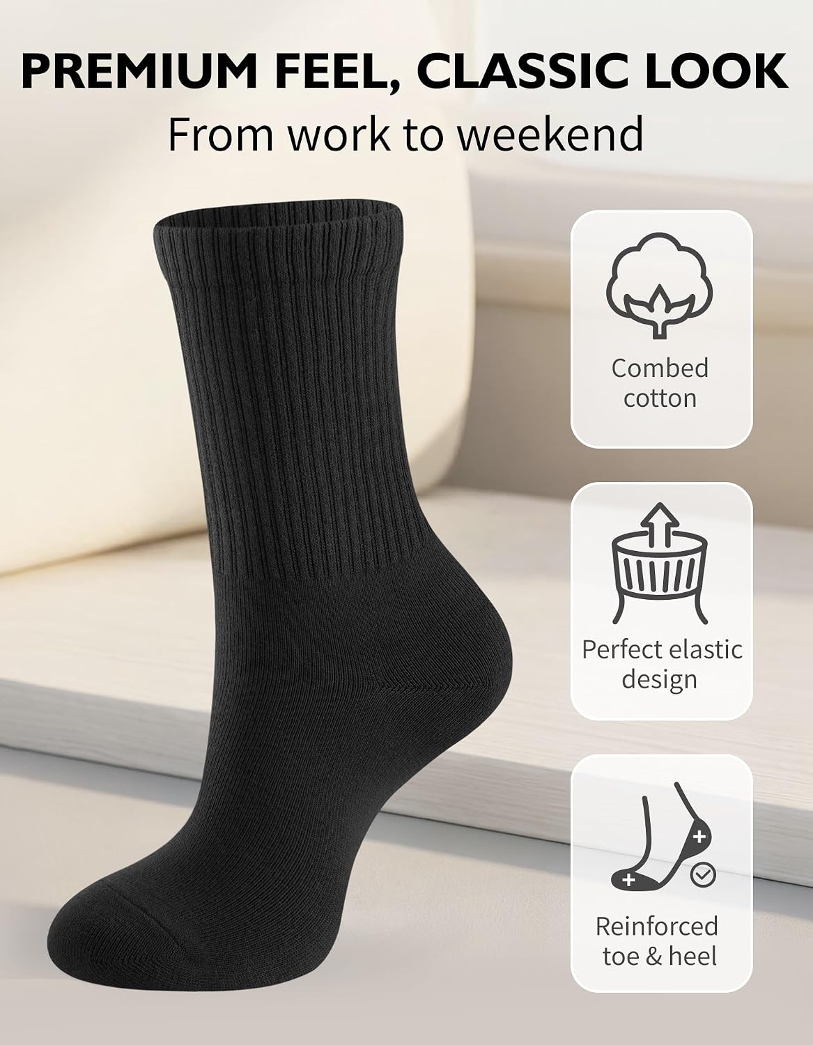 Thumbnail 1 de CLOSEMATE Women's Crew Socks, 3 Pairs, Cotton-Rich with Ribbed Cuffs