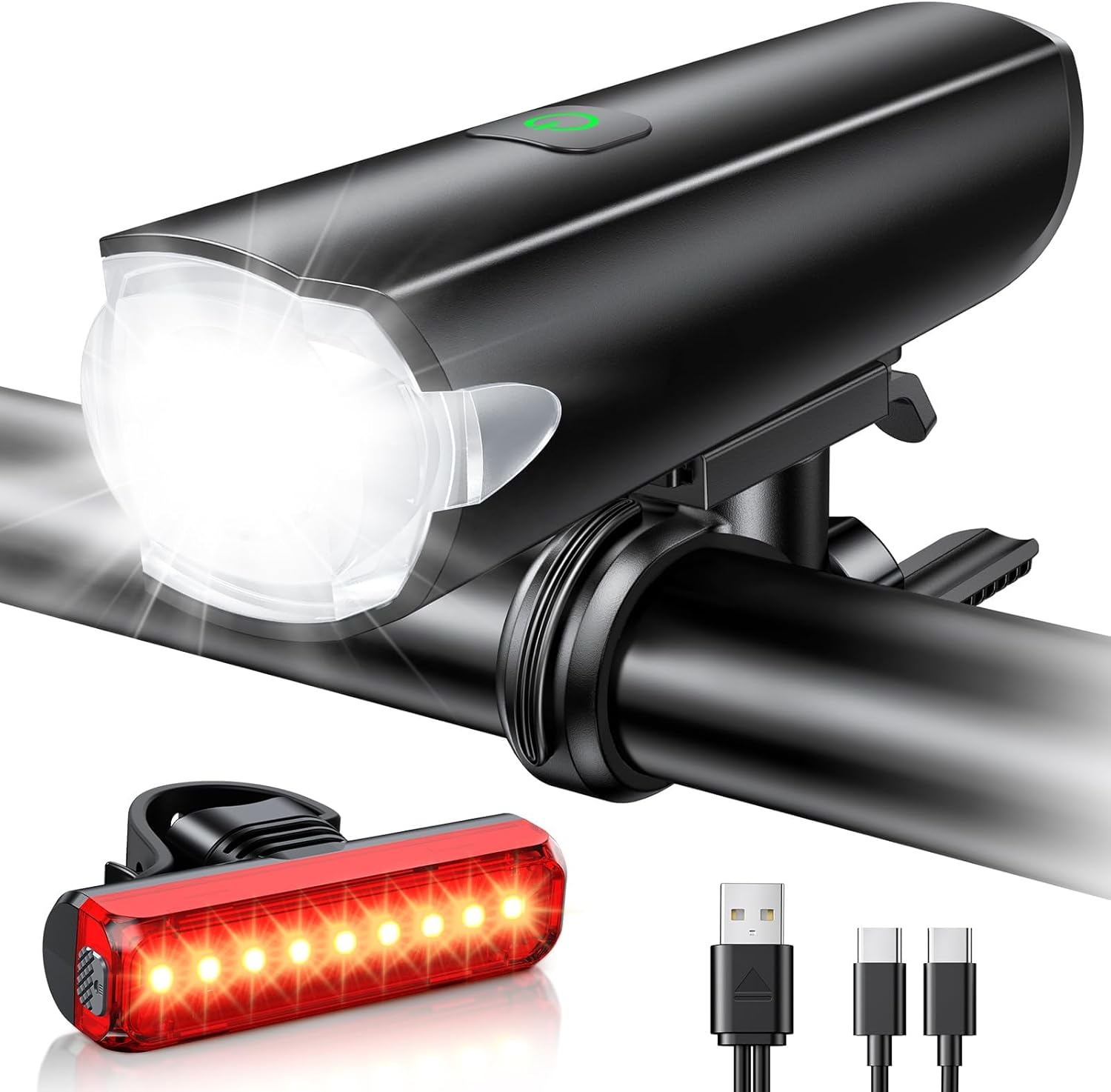 Detalle de SUYIWEE Z52 Bike Light Set, 1200-Lumen Wide Beam, IP65, USB-C Rechargeable