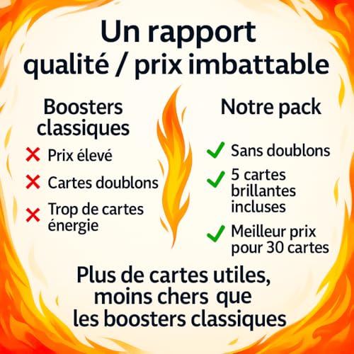 Detalle 1 de Someja Lot de 30 Cartes Pokémon Officielles Françaises – 5 Brillantes Incluses, Sans Doublons, Boîte de Rangement PKM