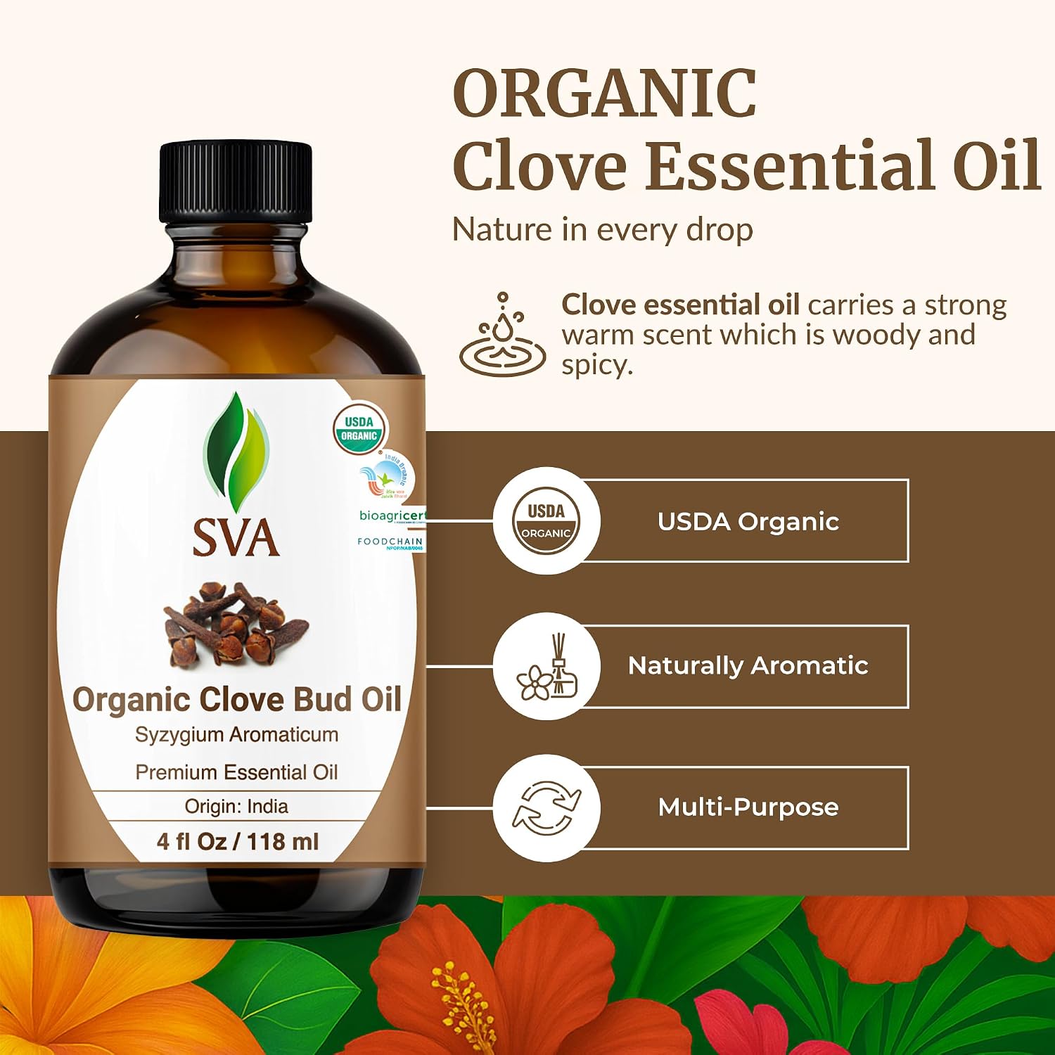 Detalle de SVA Clove Bud Essential Oil, 4 fl oz