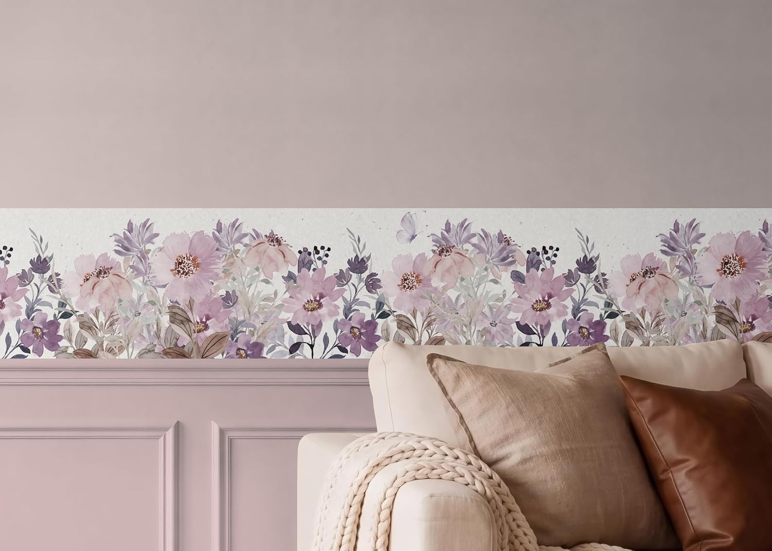 Thumbnail 6 de AG Design AWB 8482 Self-Adhesive Wall Border, Purple Watercolour Blossom, Waterproof