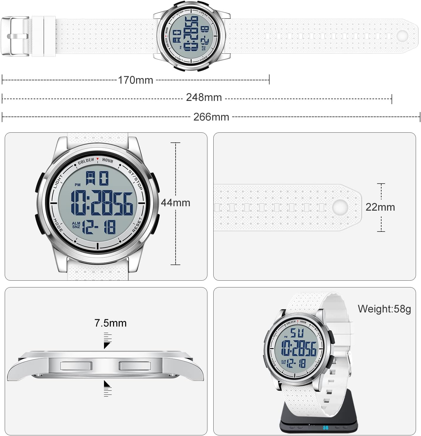 Detalle de GOLDEN HOUR Ultradünne Minimalistische Sportuhr – wasserdicht, digitalesDisplay, 43 mm Stahlgehäuse