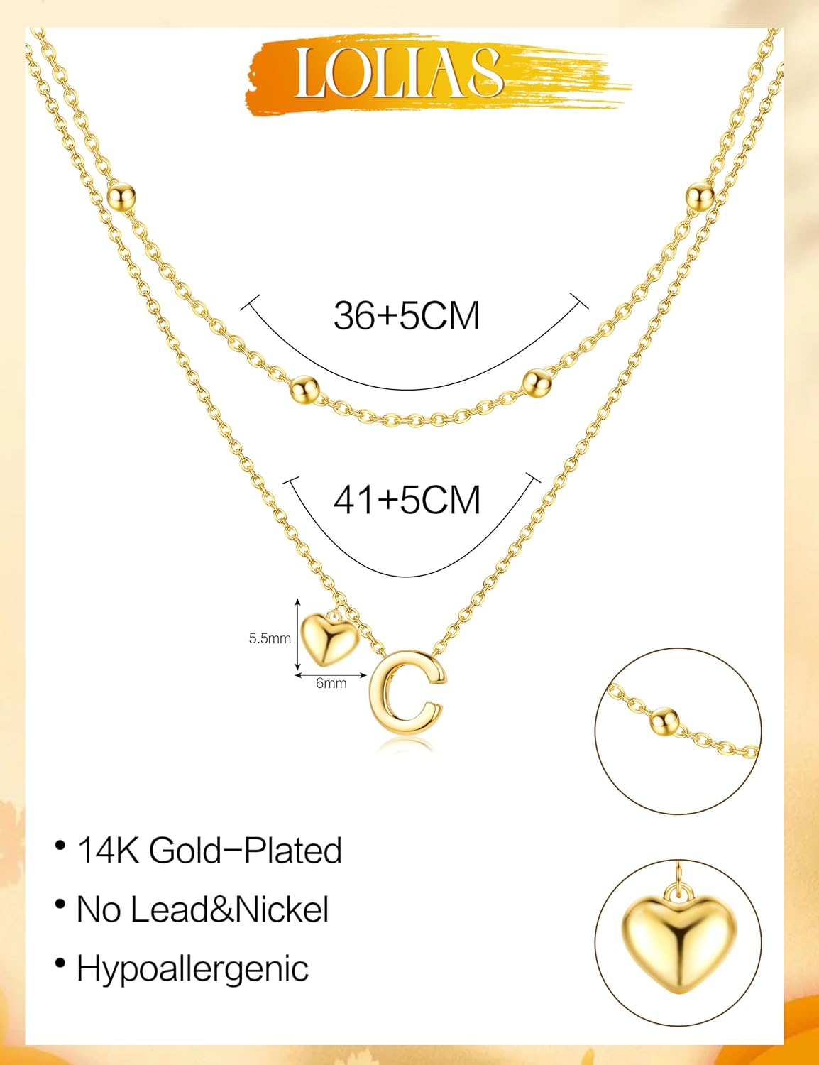 Thumbnail 2 de LOLIA Stocking Stuffers: Gold/Silver Plated Initial Heart Necklaces for Women