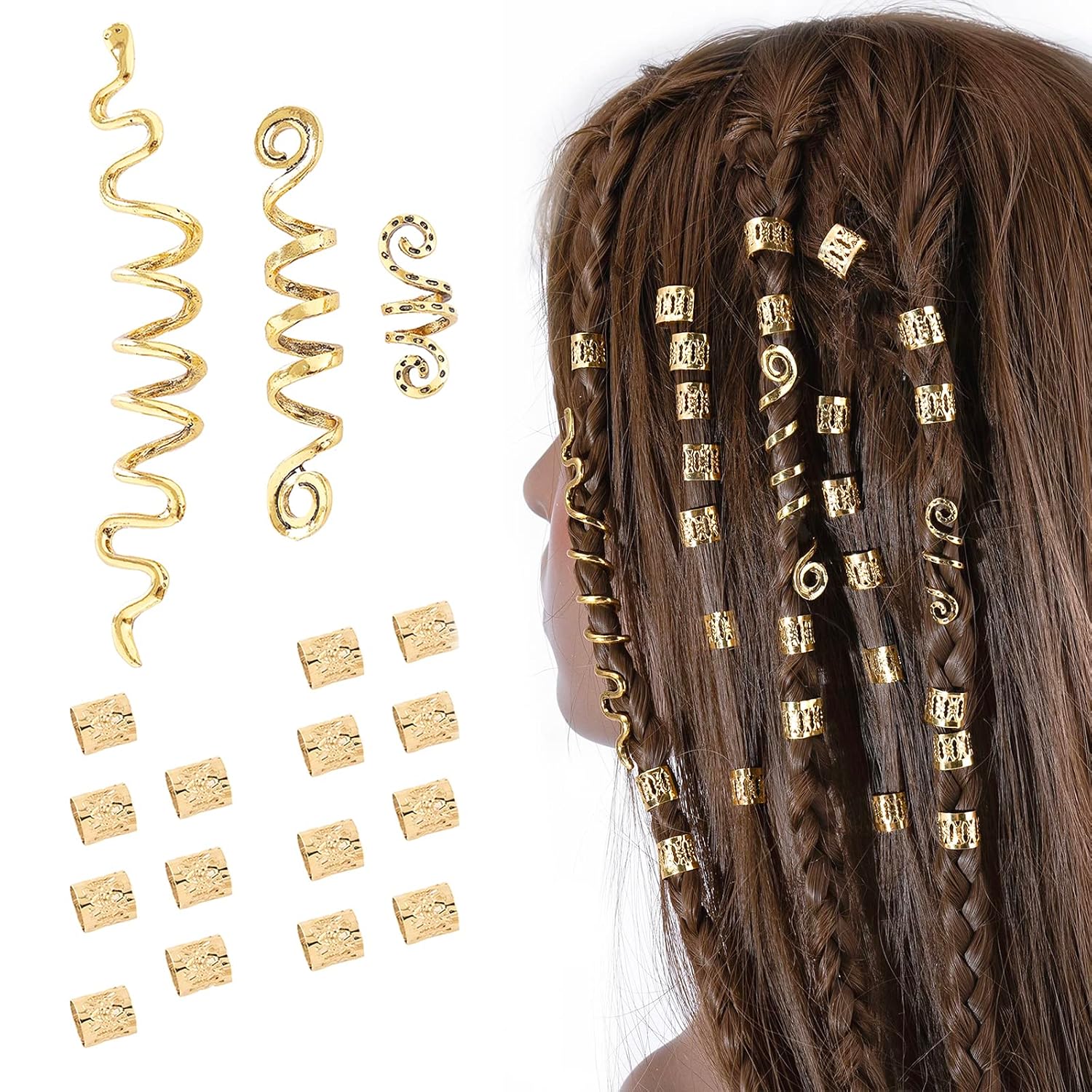 Detalle de FRDTLUTHW 18-Piece Gold Hair Jewelry Set for Braids and Locs