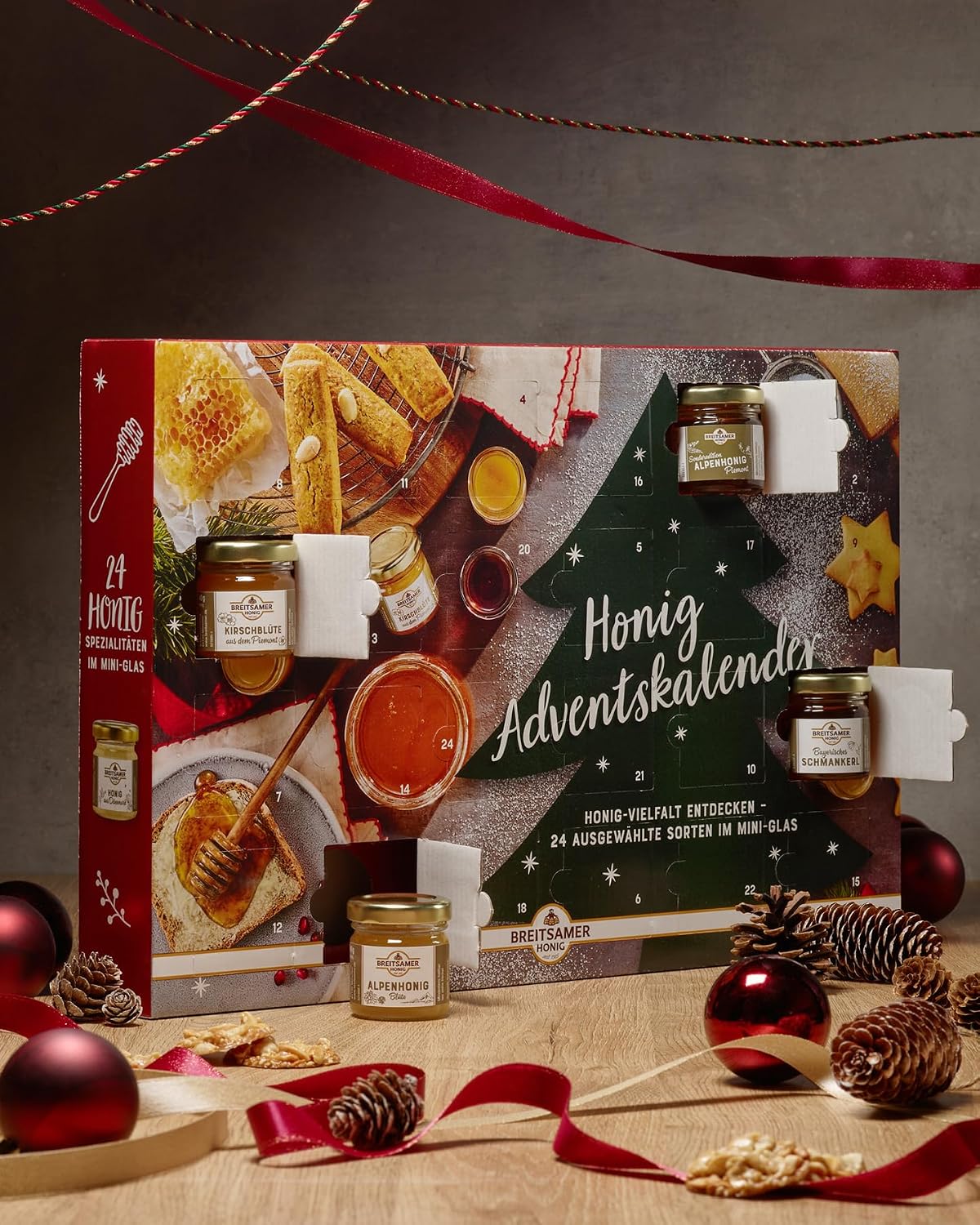 Detalle de Breitsamer Honig-Adventskalender 2025 – 24 Honig-Spezialitäten im 40 g Glas