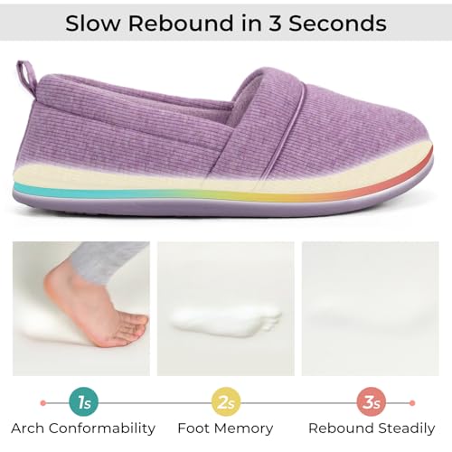 Thumbnail 2 de EverFoams Ladies' Memory Foam Comfort Cotton Knit House Shoes with Anti-Skid Soles (Purple, UK Size 6)