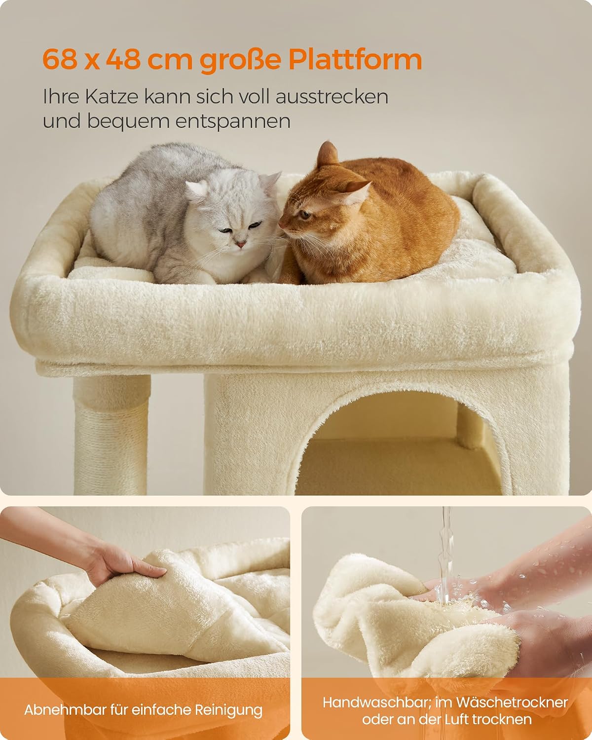 Detalle de Feandrea Kratzbaum PCT614M01 (101 cm) XL – Katzenhaus mit großer Plattform, 2 Höhlen & Sisalstämmen