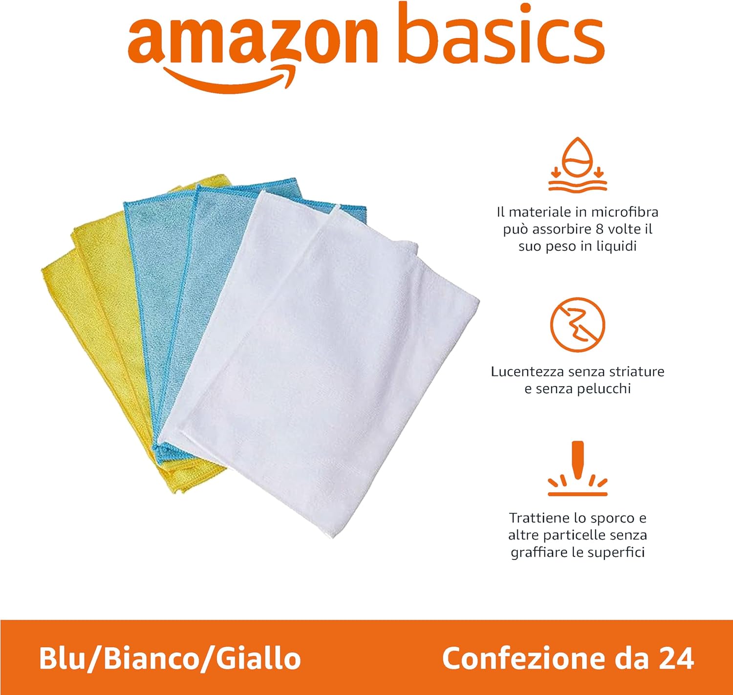 Thumbnail 1 de Amazon Basics Panno per la pulizia in microfibra (24 panni, multicolore) 30.5 L x 40.5 D cm