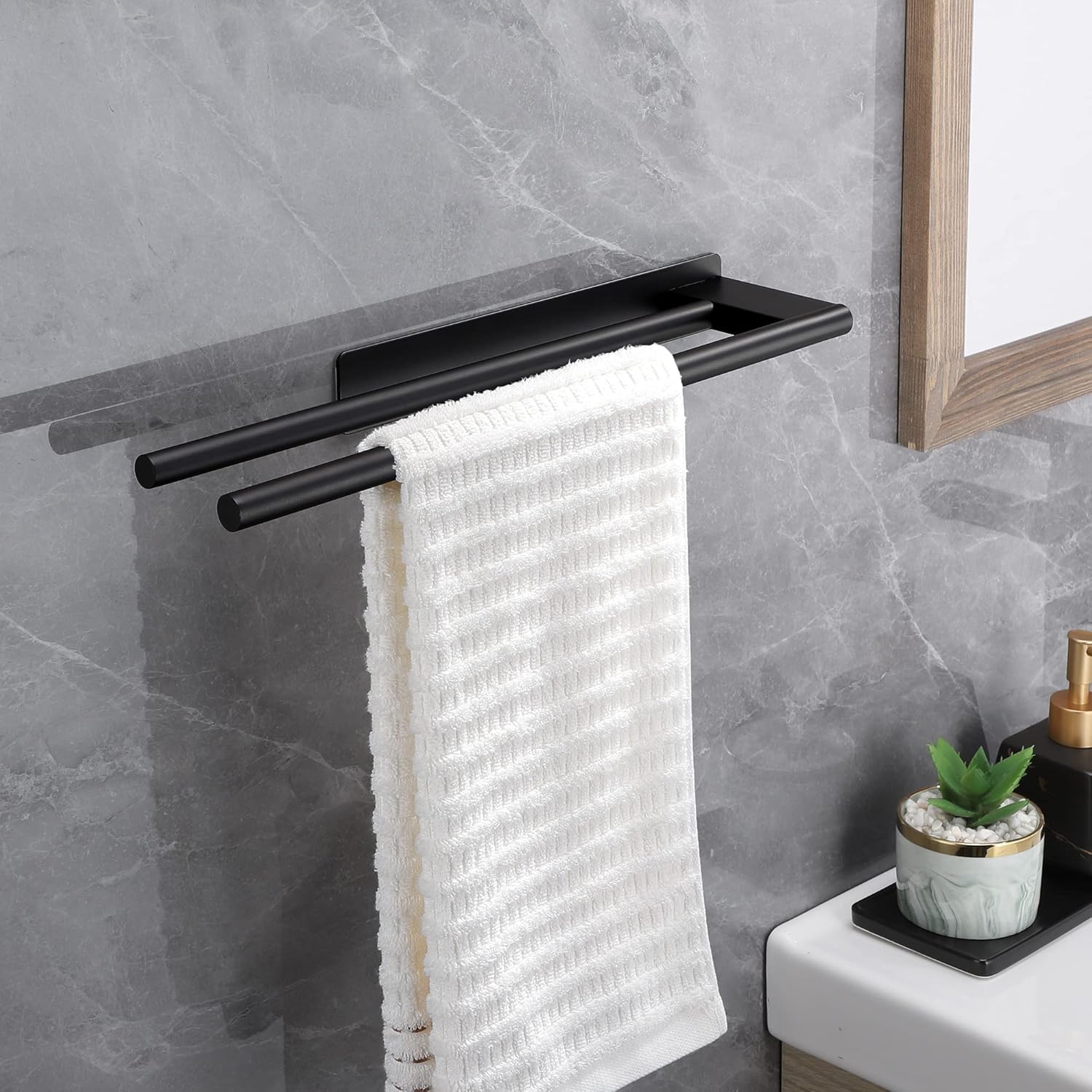 Thumbnail 3 de Gsocel Porta Asciugamani Bagno Adesivo in Acciaio Inox a 2 Bracci, 39 cm, Nero