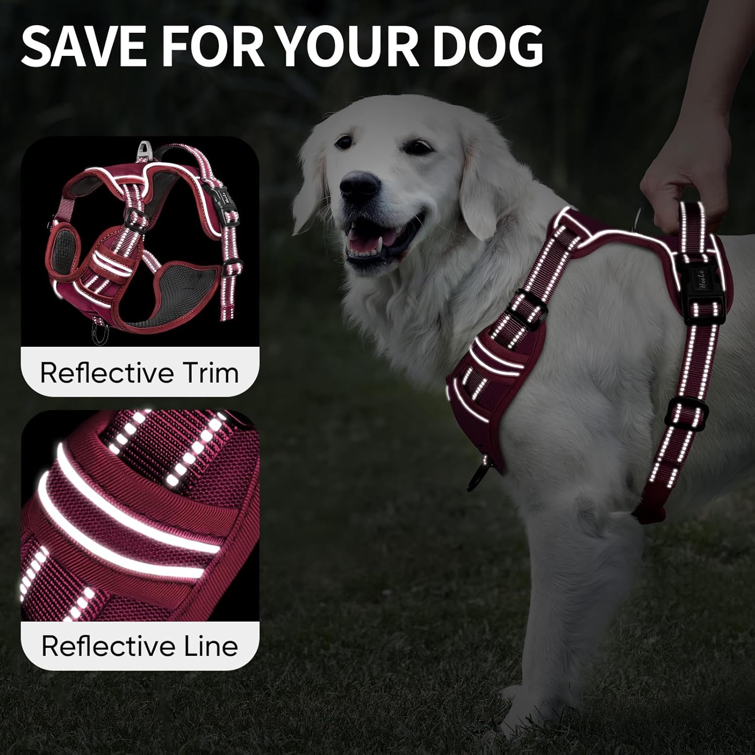 Detalle de HEELE No-Pull Dog Harness for Small Dogs – Burgundy Red, Size S