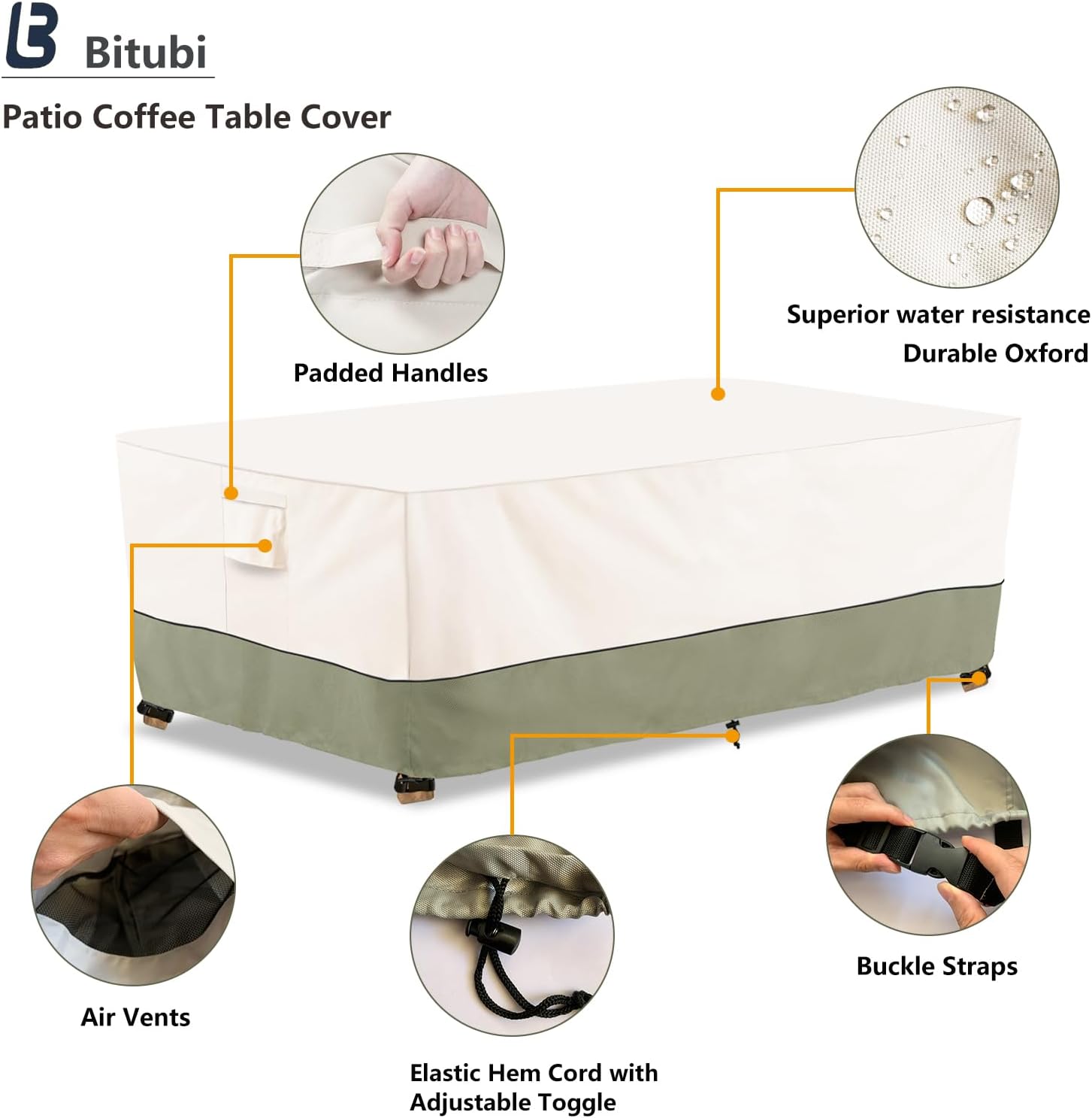 Thumbnail 2 de Bitubi 1026-MB-48 Waterproof Patio Table Cover, 600D Fabric, Beige