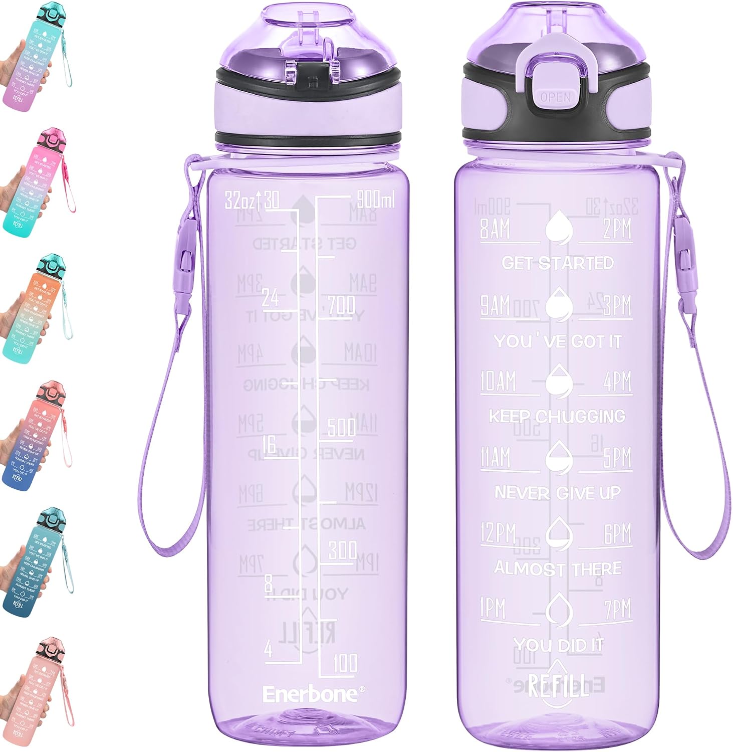 Detalle de Enerbone 32 oz Water Bottle with Straw, Time Markers and Carrying Strap