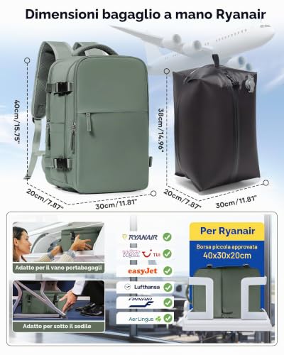 Detalle de BJLFS Zaino da Viaggio con Sottovuoto Ryanair 40x30x20 – Bagaglio a mano