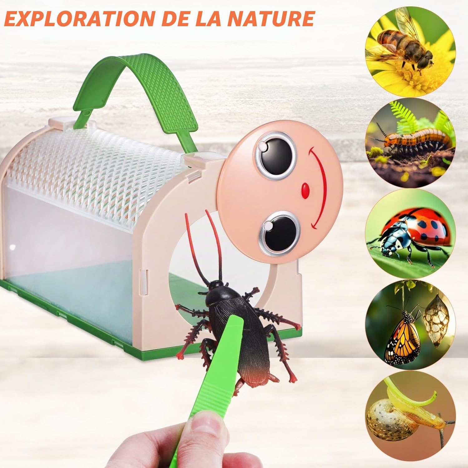 Detalle de Kit Attrape-Insectes pour Enfants — Boîte d'Habitat Portable avec Loupe et Pinces pour Découverte du Monde des Insectes