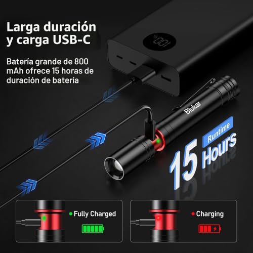 Detalle de Blukar Mini Linterna LED Recargable: linterna bolígrafo super brillante y compacta