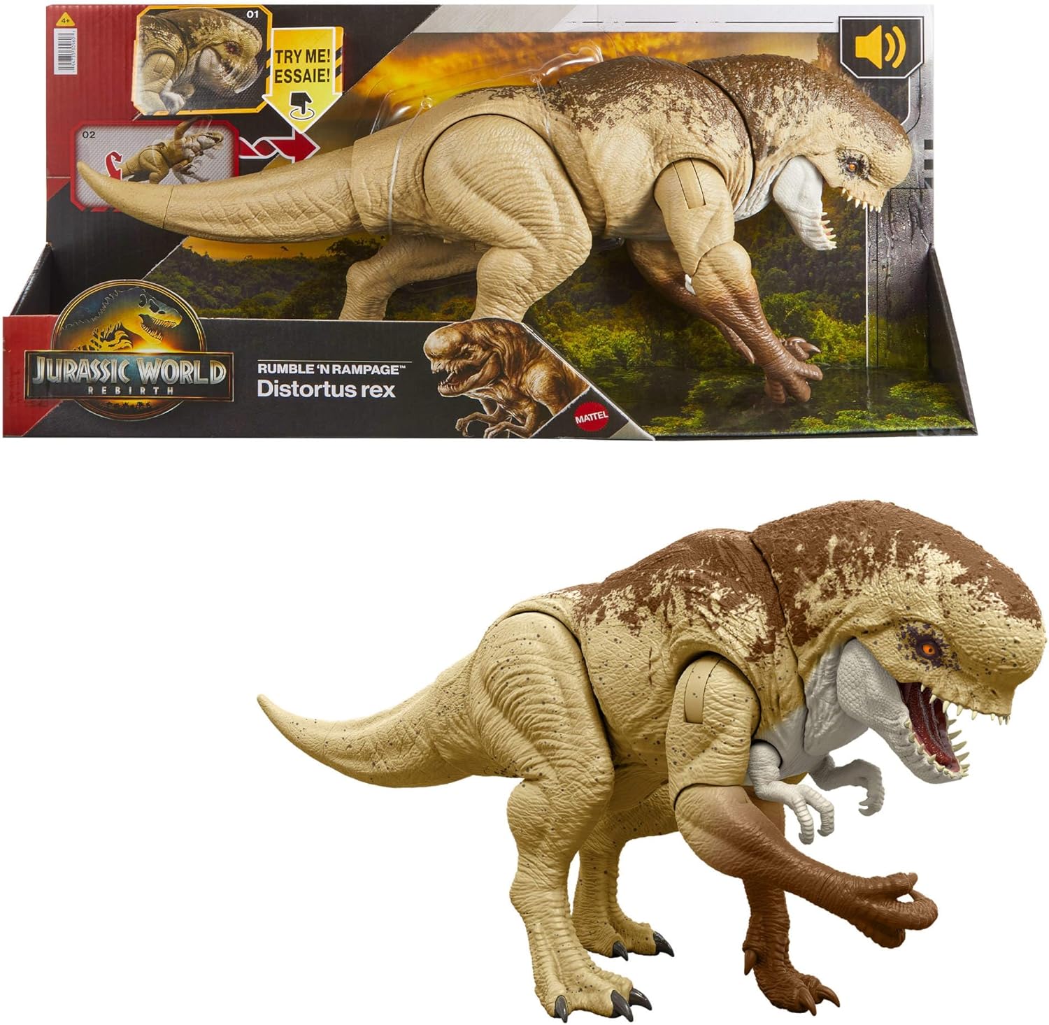 Detalle de Mattel Jurassic World Rebirth Distortus Rex Rumble ’N Rampage dinosaur action figure (22 inch) – JJP79