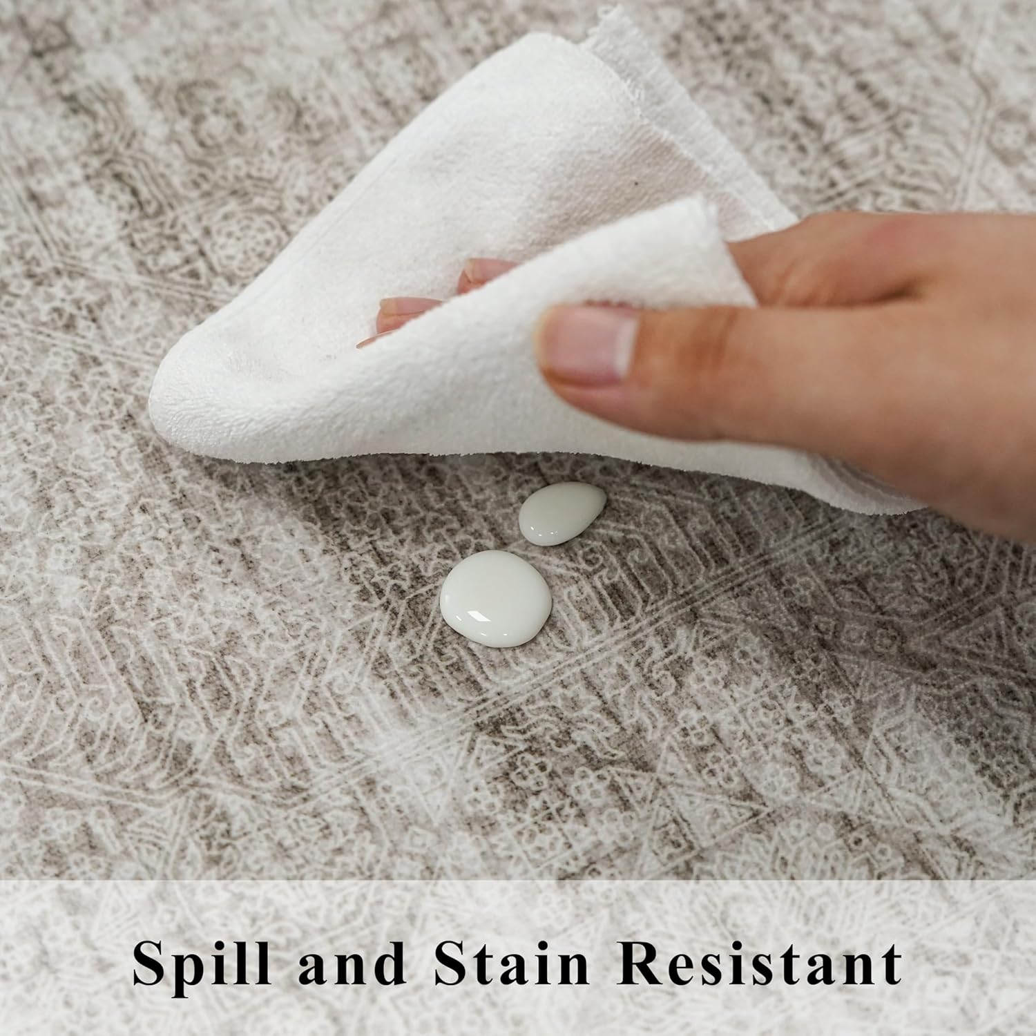 Detalle de Washable 2x4 Abstract Kitchen Rug: Neutral, Easy-Clean, Non-Slip Floor Mat (Beige/Ivory, 2x4)