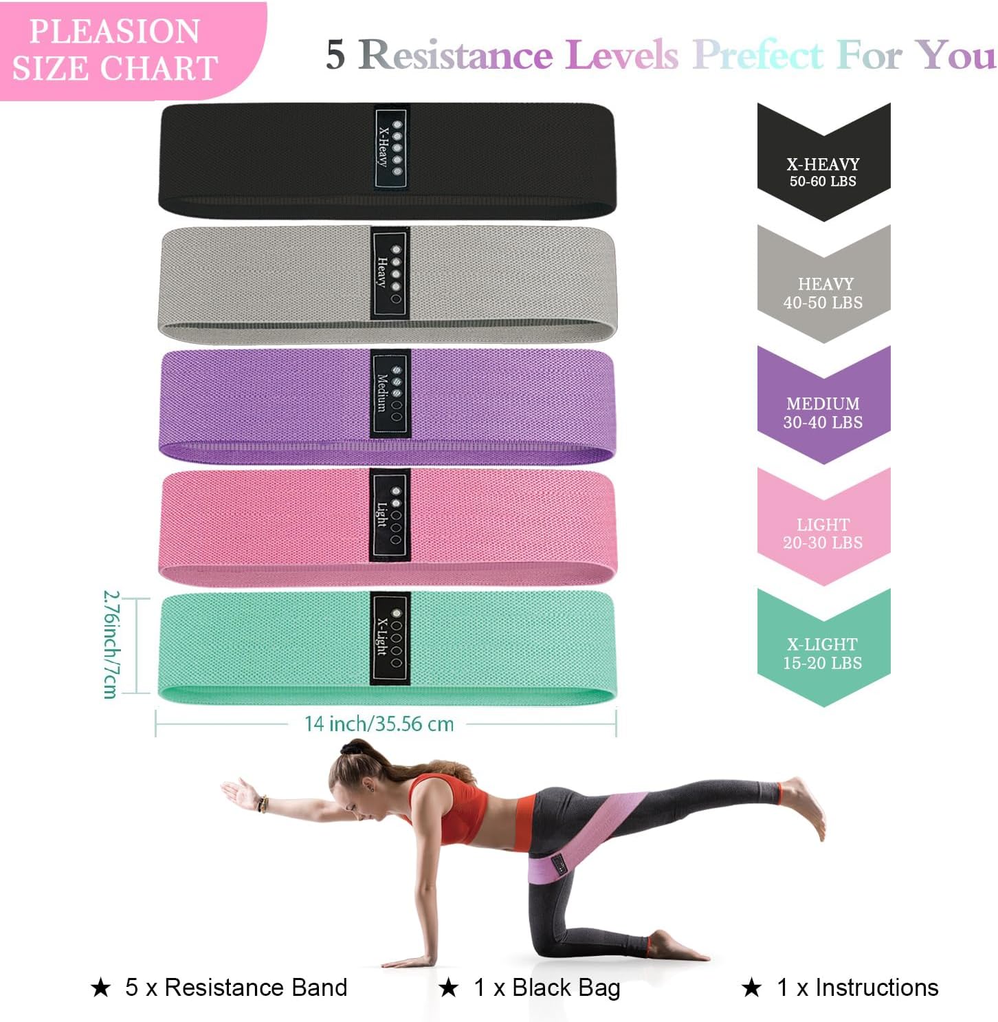 Thumbnail 6 de PLEASION Resistance Bands 5er Set FitnessbĂ€nder đ§