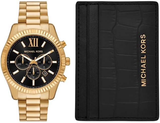 Detalle de Michael Kors Lexington Herren 44 mm Goldfarbene Edelstahluhr MK9245SET