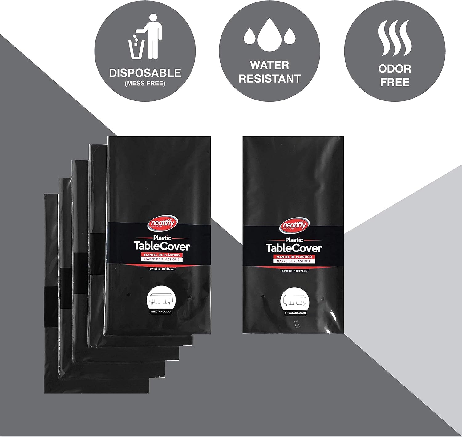 Thumbnail 2 de Neatiffy 54 x 108 Inch 6 Pack Black Plastic Tablecloths
