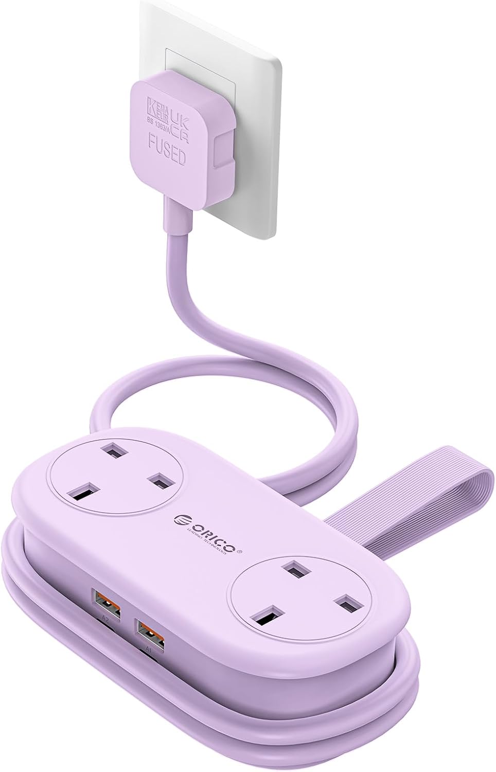 Detalle de ORICO 65W GaN Travel Extension Lead with USB Slots (2 USB-A/2 USB-C) – Purple