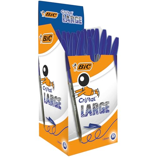 Detalle de BIC Cristal Large 1,6 mm Azul — Pack de 50 bolígrafos para la escuela y la oficina