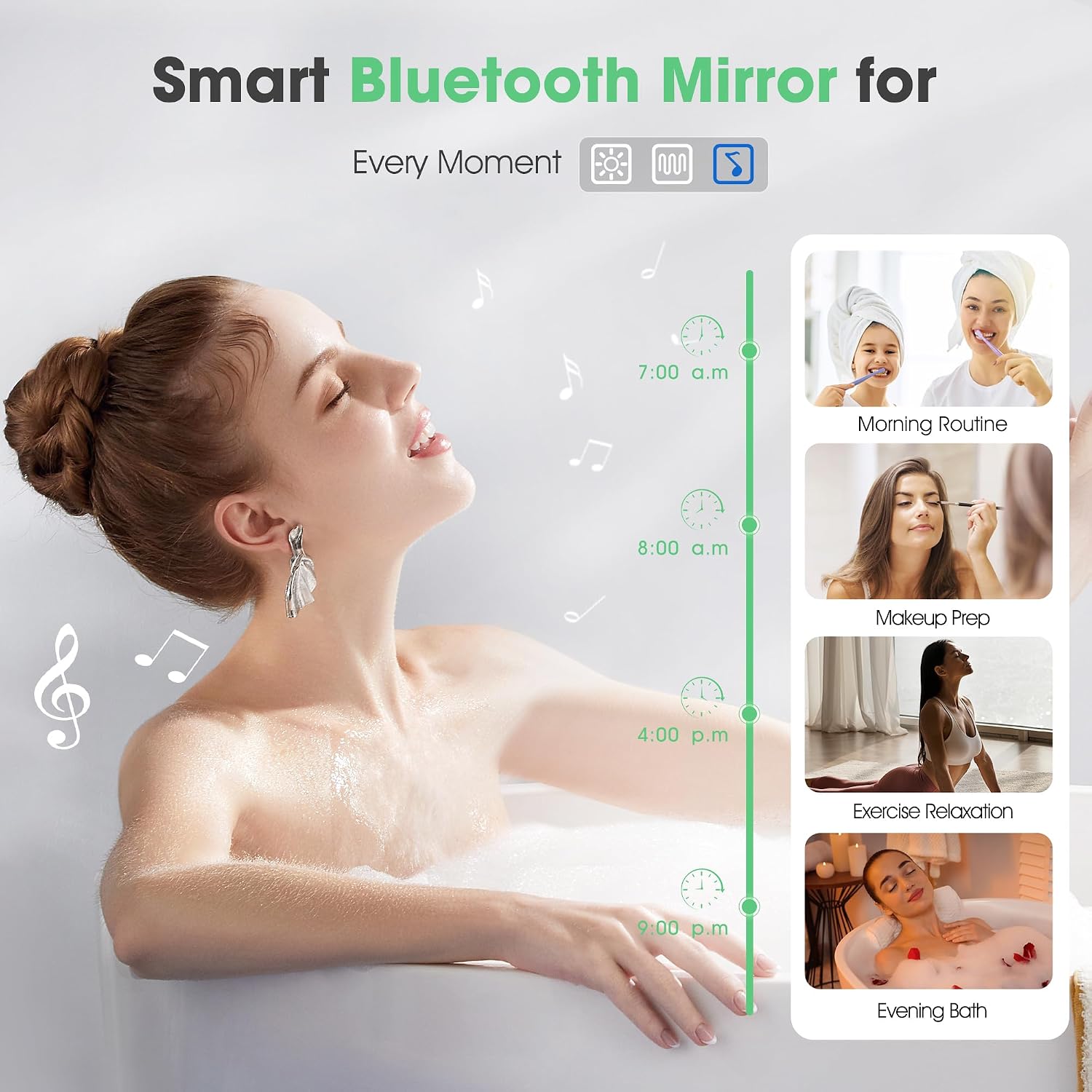 Detalle 2 de S'bagno Bluetooth-Badezimmerspiegel mit Beleuchtung, 5-fach-Lupe und Dimmer (80x60 cm)