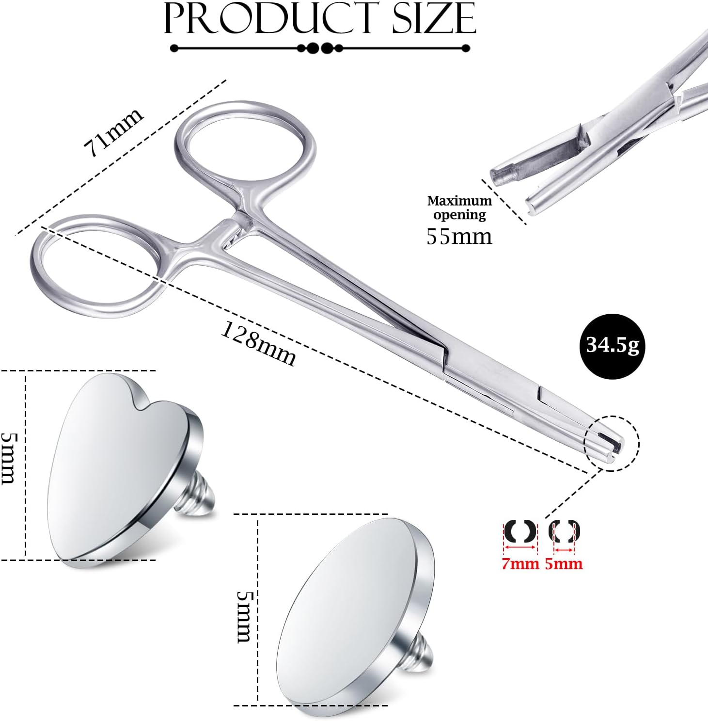 Detalle 2 de AceFun Piercing Zange Set | Kugelzange 3/4/5 mm – Edelstahl, präzise Tunnel- und Kugelwechsel