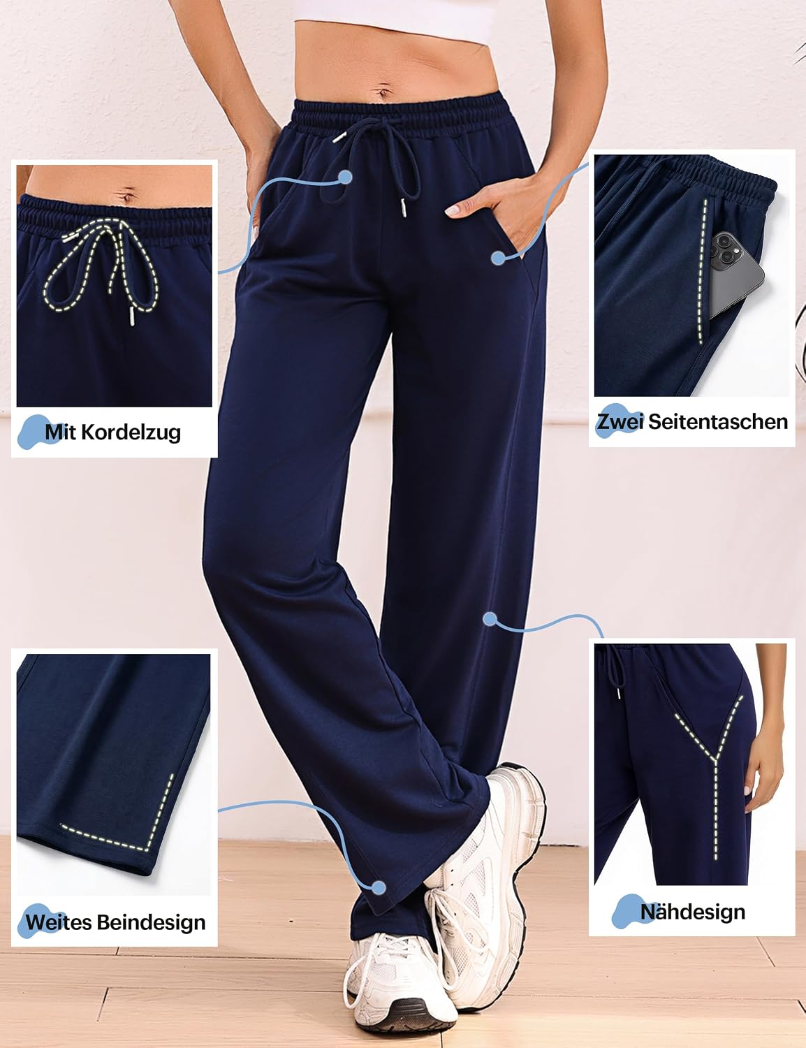 Detalle 2 de Litherday Pantaloni da Jogging Donna Lunghi Baggy in Cotone con Elastico in Vita – Comfort e Versatilità per Yoga, Fitness e Tempo Libero