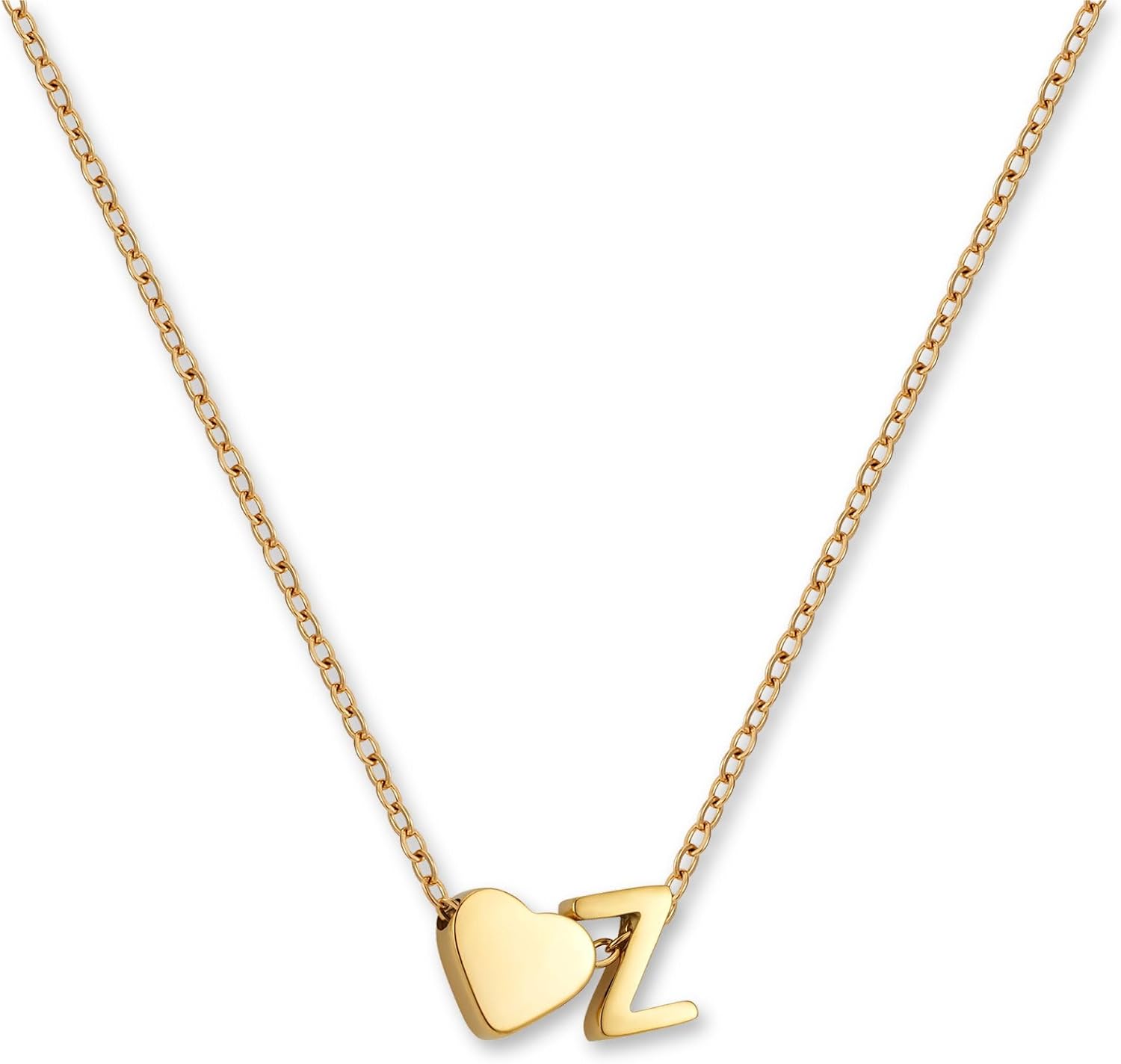 Detalle de GD GOOD.designs Collana con lettera e ciondolo a cuore in acciaio inox 316L placcato oro 18K, regolabile 42–47 cm