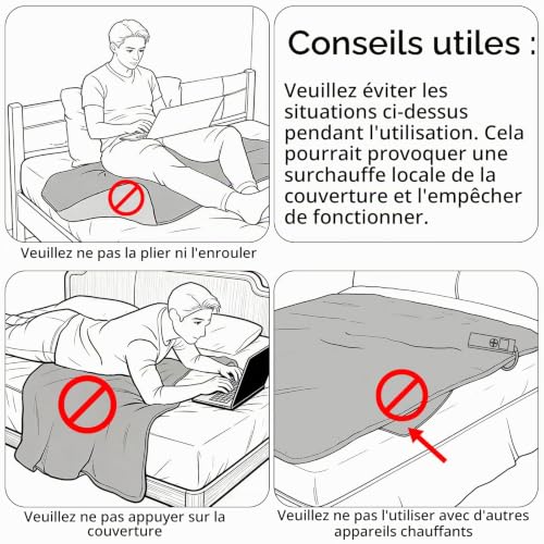 Thumbnail 7 de OneAmg Couverture chauffante 155 × 180 cm en flanelle grise, 6 niveaux