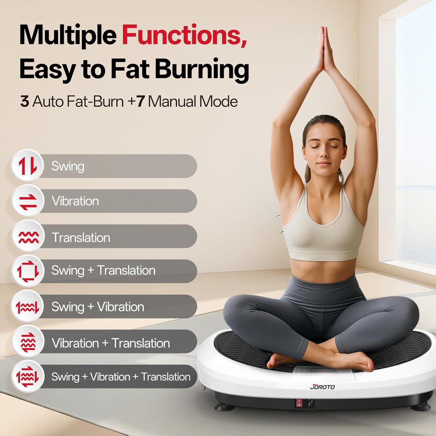 Thumbnail 2 de Plateforme vibrante 4D JOROTO JV50/JV60 avec 3 moteurs, Bluetooth et 120 niveaux (jusqu’à 158 kg)