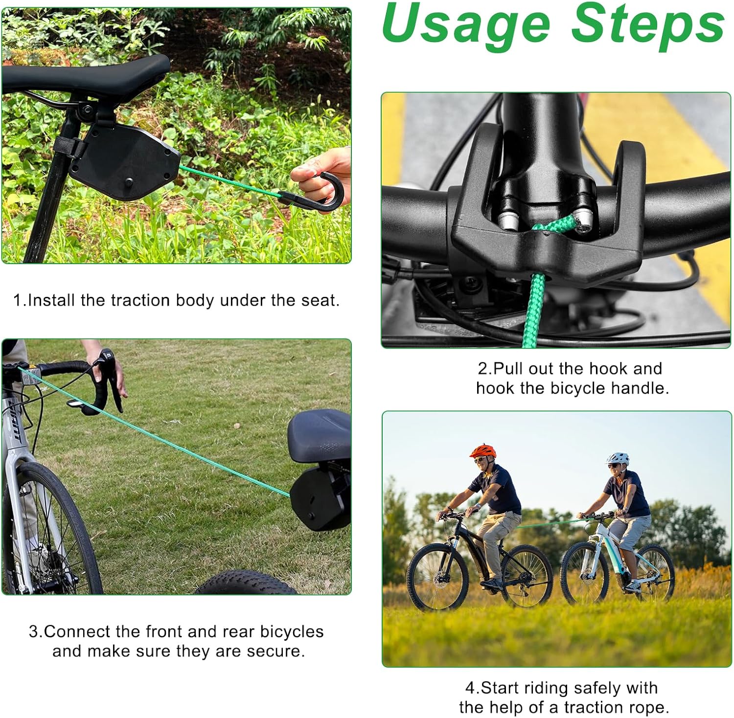 Detalle de Chiluxendo Abschleppseil Fahrrad Kinder – 2,5 m Fahr- und Zugleine für Kinder-Fahrradanhänger (Mountainbike, Schwarz)