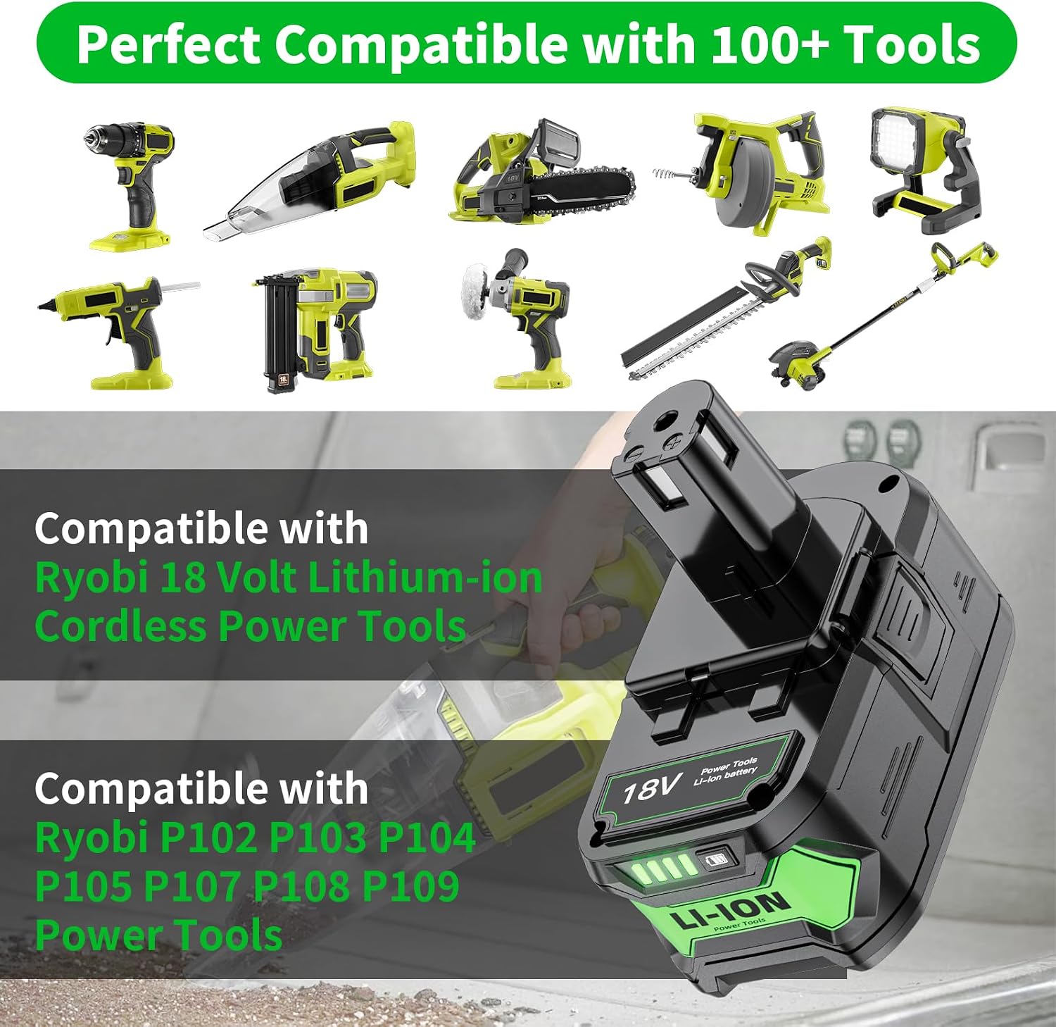 Detalle de Uionvot 18V 5500mAh 2 Pack Ryobi battery
